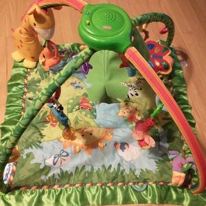 Fisher-Price Bright Green Jungle Activity Play Mat with Colorful Hanging Toys